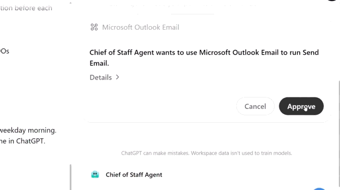 The agent sends an email